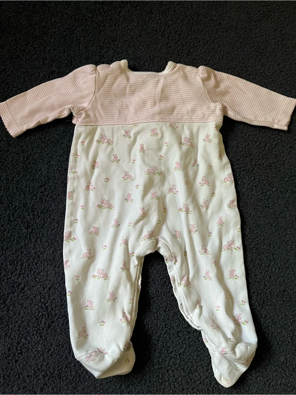 Little Me Cream and Pink Floral Footed One-Piece w Bows